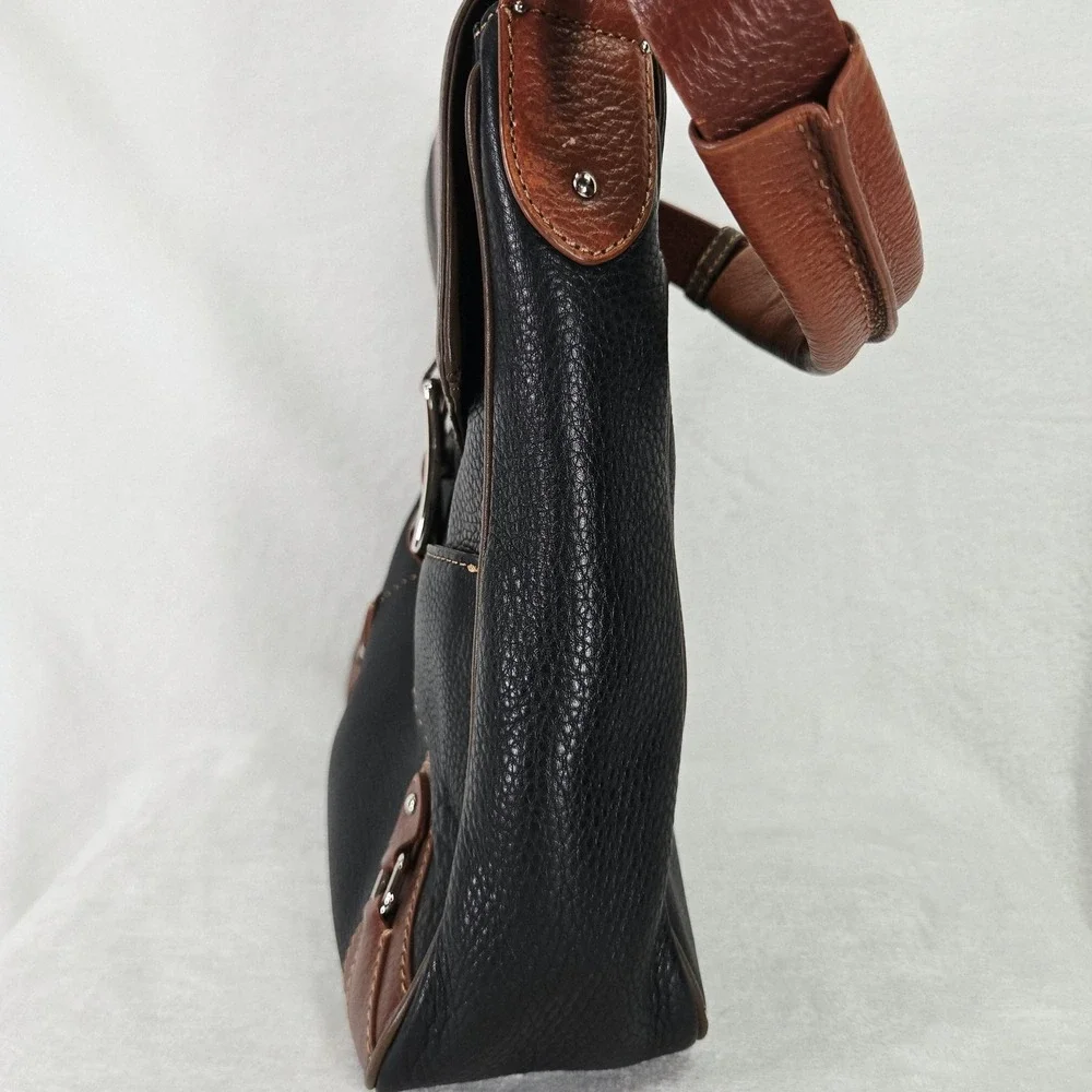 Cole Haan Village Tri Color Messenger Bag Womens Medium Black Brown Leather
